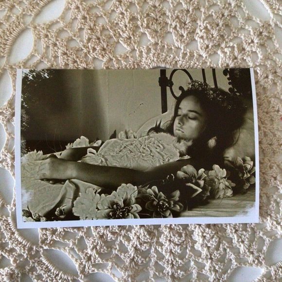 Post Mortem Death Photo Young Girl Death Bed Flowers Reprint - Picture 5 of 8
